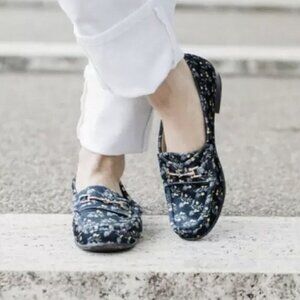 Cabi Carnaby Floral Blue Velvet Gold Horsebit Loafer Flats Preppy Retro US 9